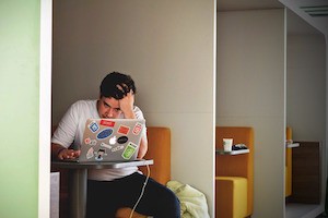 Keep calm and carry on revising - photo of frustrated student